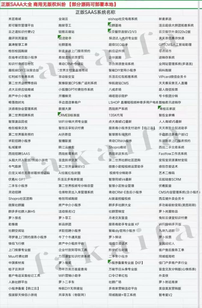 关于200多款正版程序SAAS系统合作 适用于【网络工作室、科技公司】
